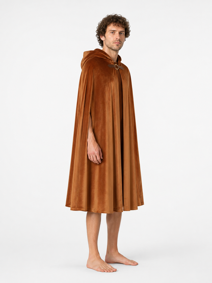 Medieval Suede Hooded Cloak for Halloween side view