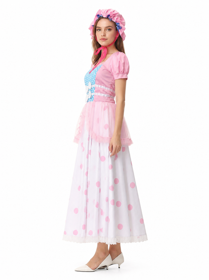 Polka-Dot Princess Dress with Lace Trim side view