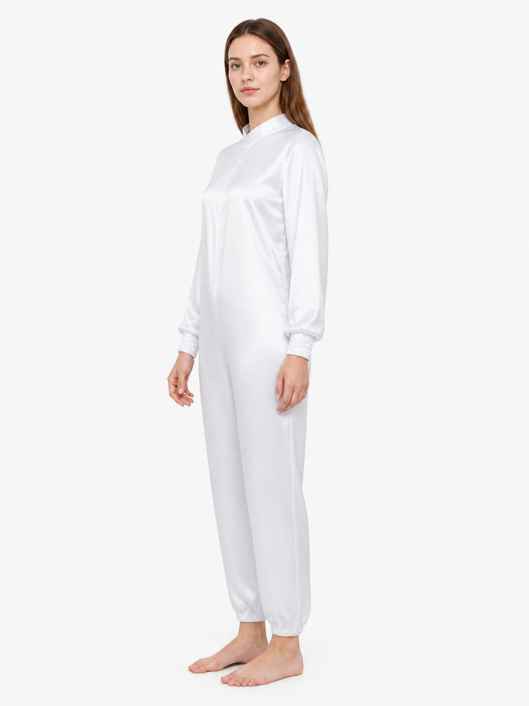 White Cosplay Jumpsuit with High Collar