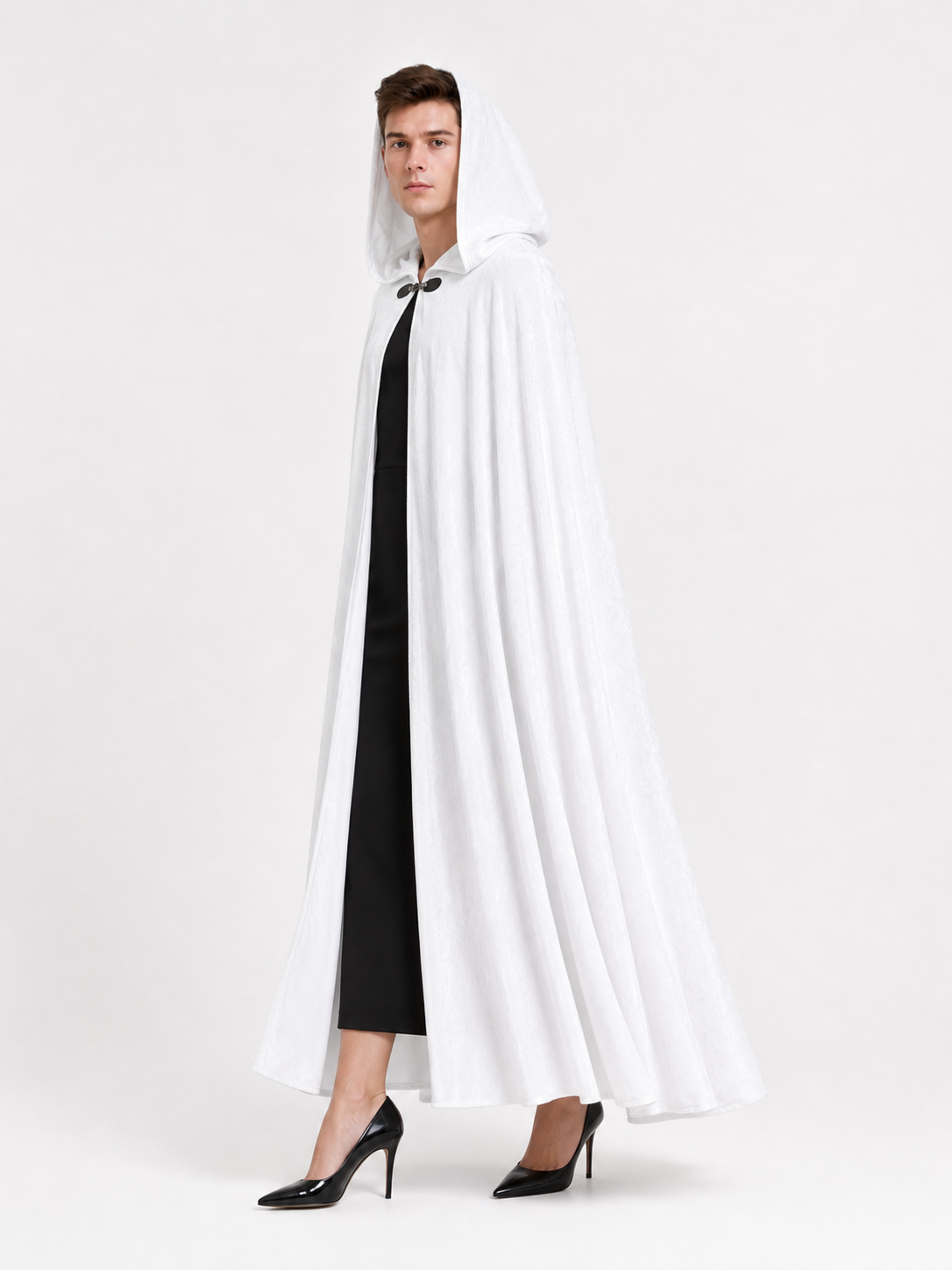 Long White Hooded Carnival Cloak