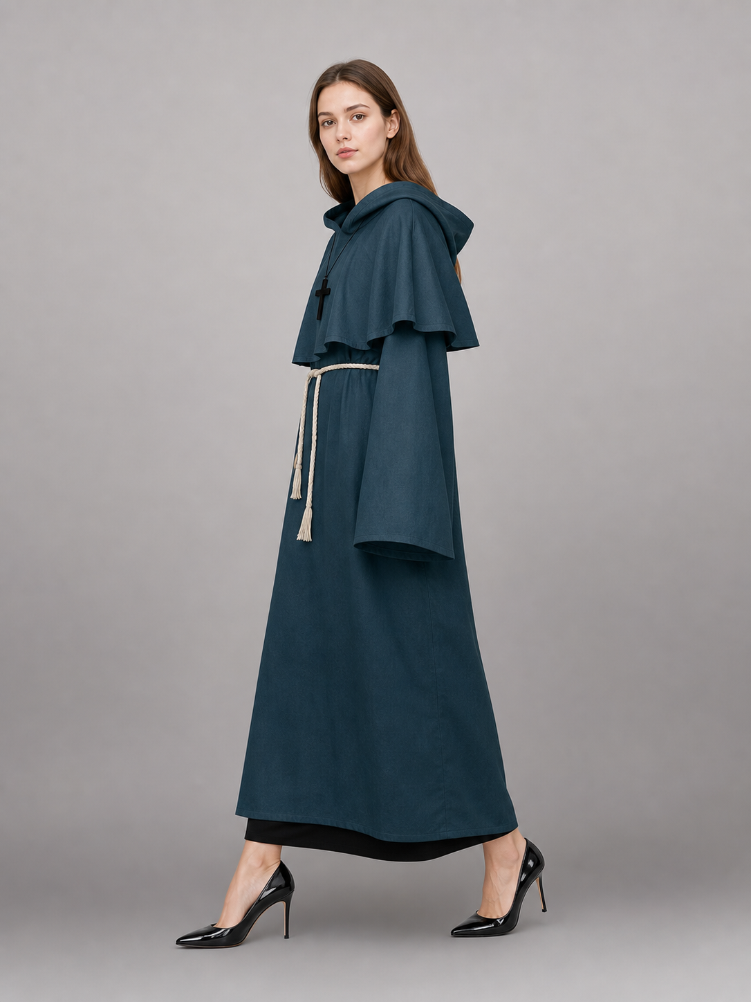 Dark Teal Hooded Costume Cloak