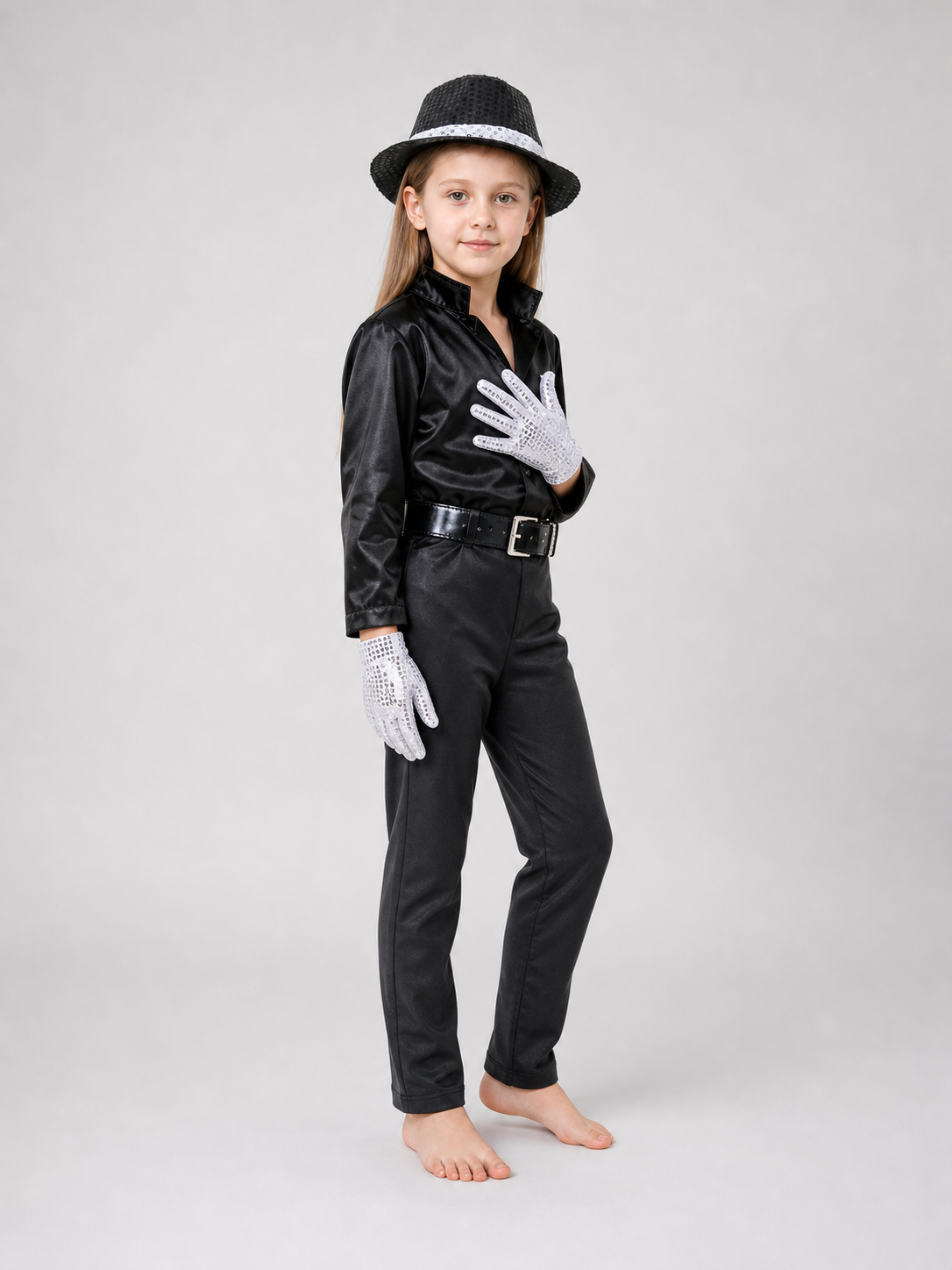 Carnival Costume Set: Hat with Hair Strands and Gloves