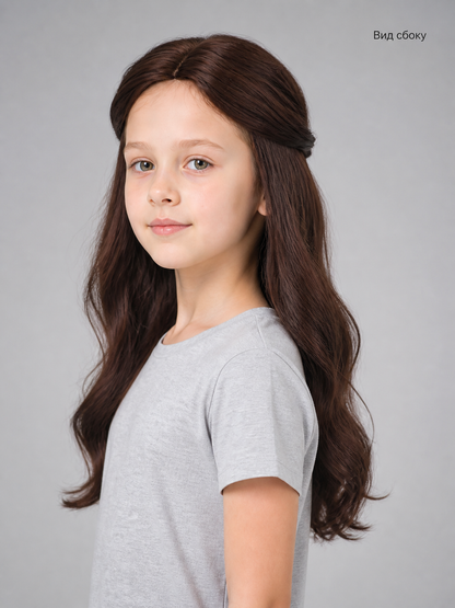 Long Wavy Brown Carnival Wig side view