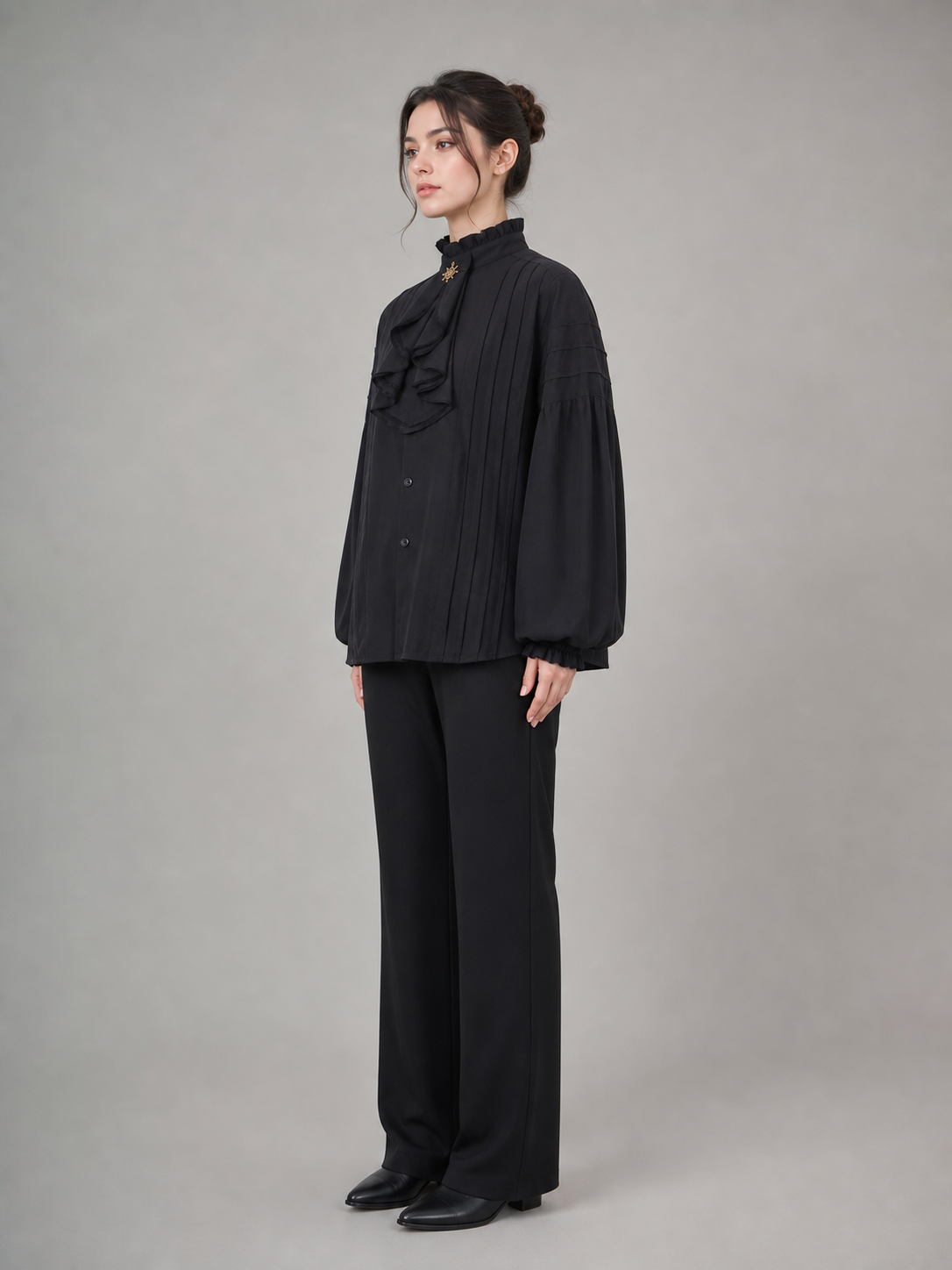 Black cosplay shirt with a high collar