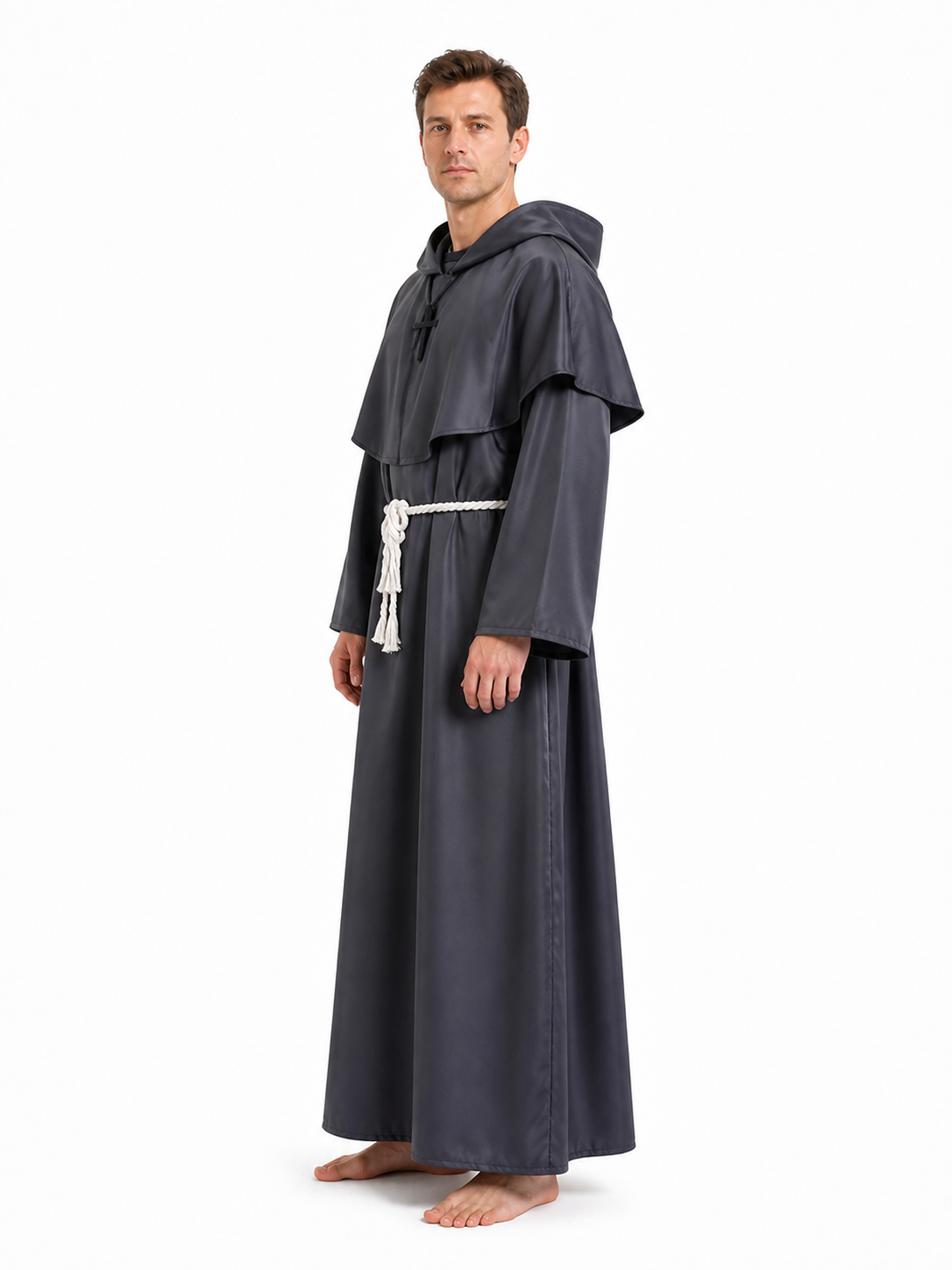 Medieval Monk Robe with Pointed Hood side view