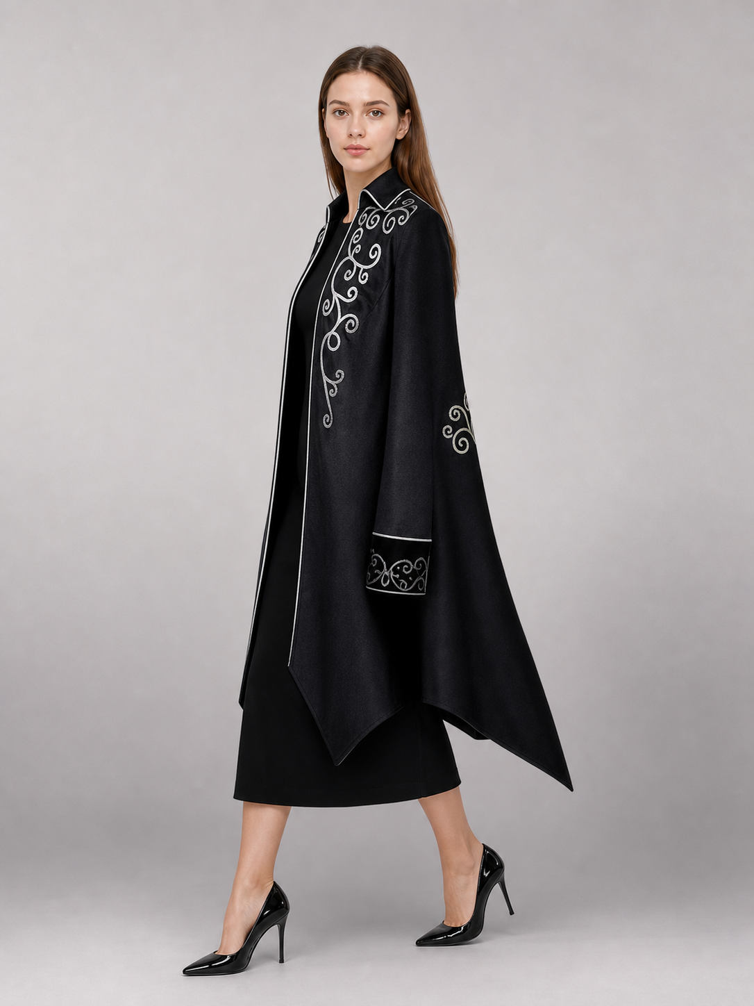 Black Carnival Tailcoat with Silver Embroidery