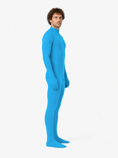 Fitted Blue Jumpsuit with a High Collar side view