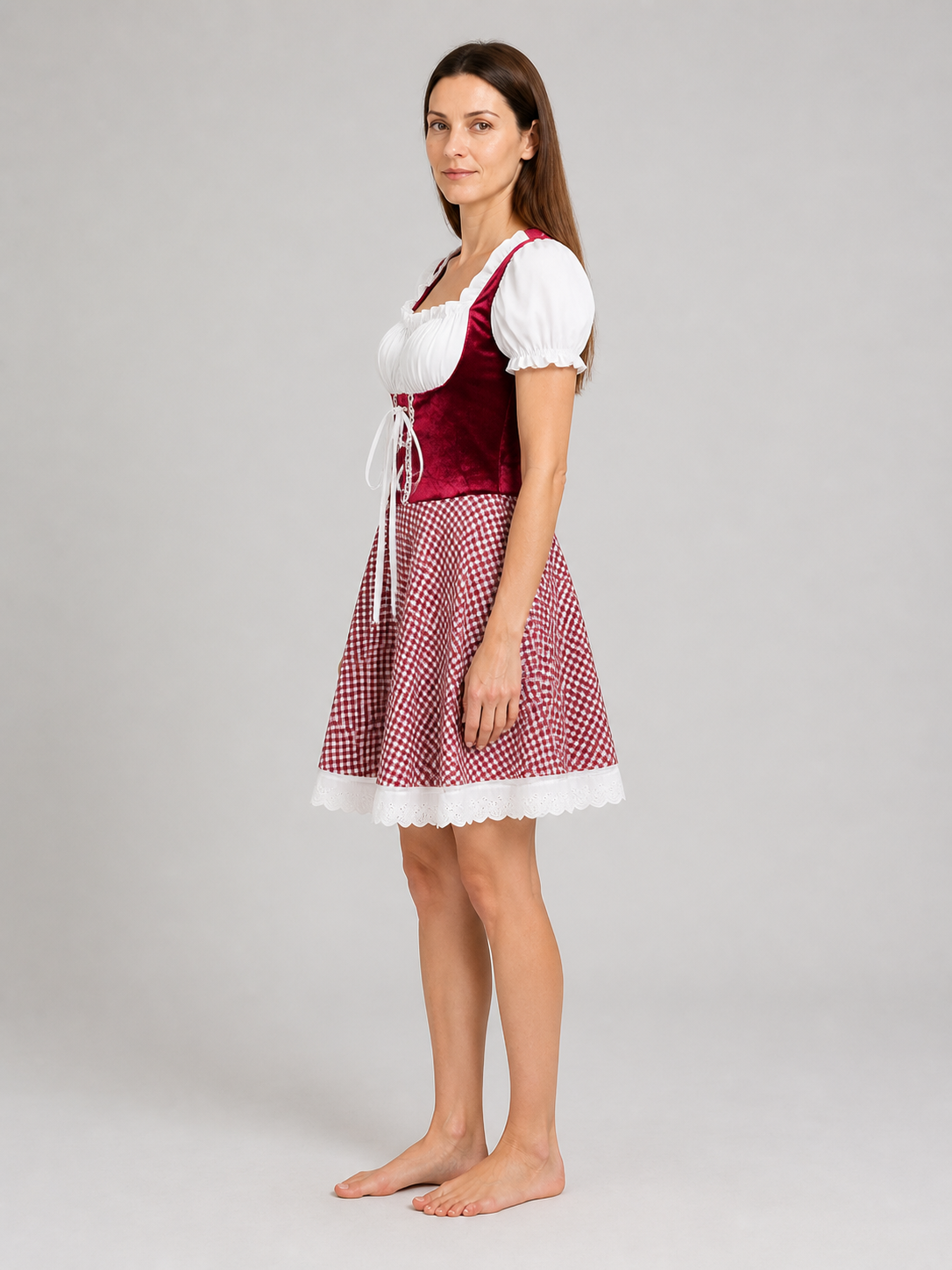 Oktoberfest Dress, Red and White Check, for Performances side view