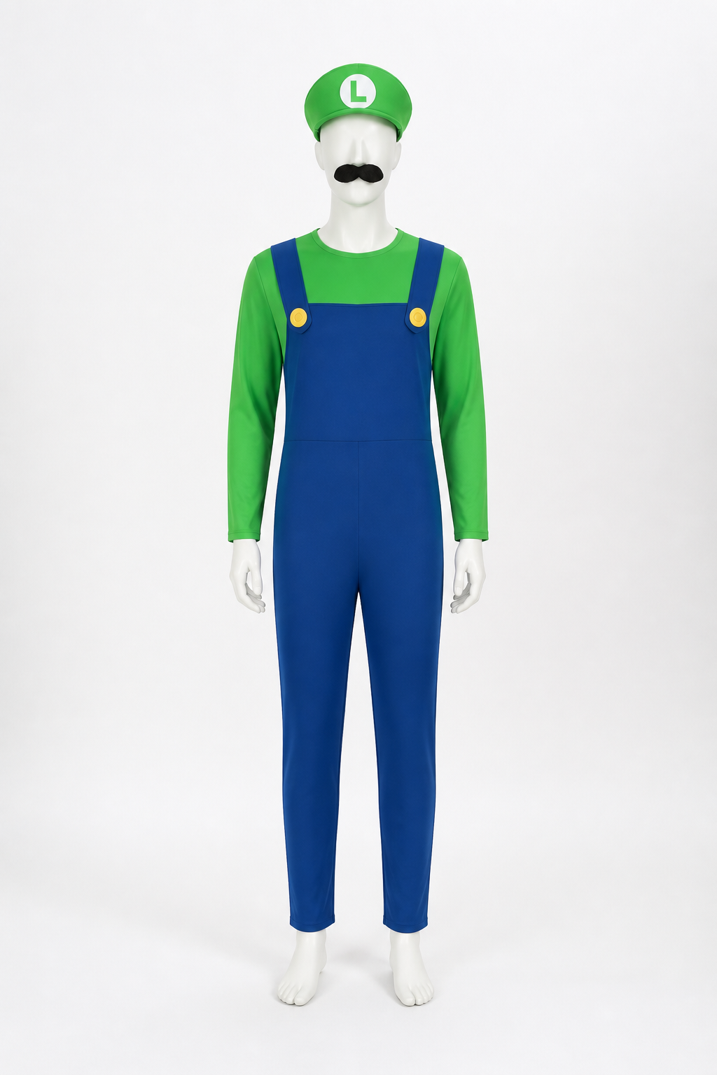 Luigi Costume Jumpsuit with Hat and Mustache for Halloween side view