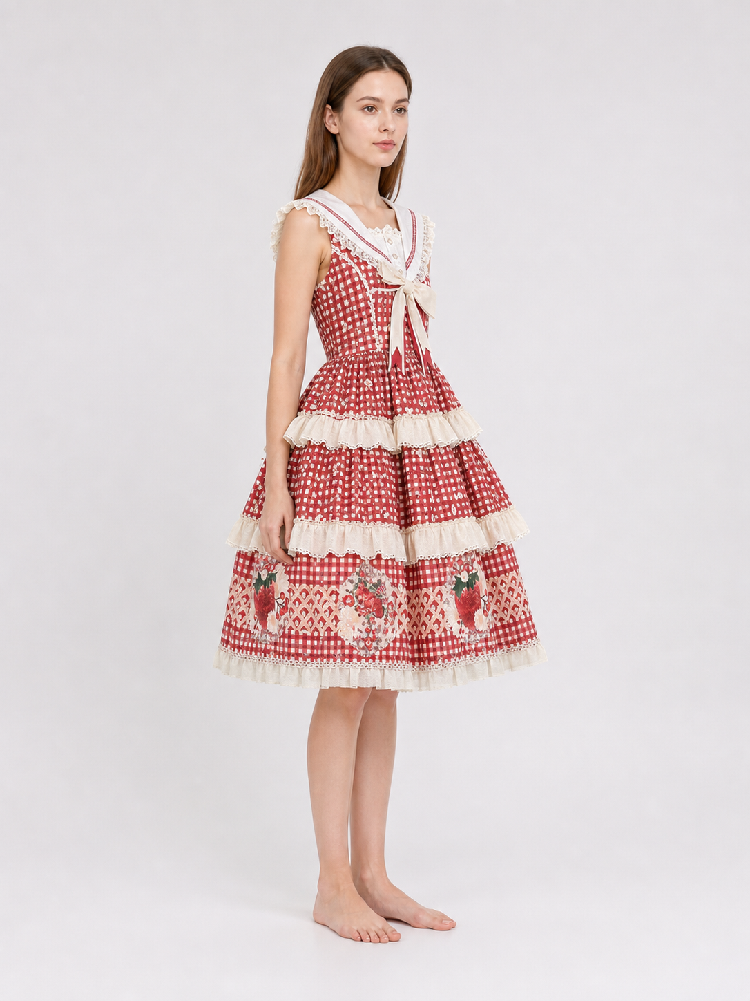 Sleeveless Strawberry Plaid Lolita Dress