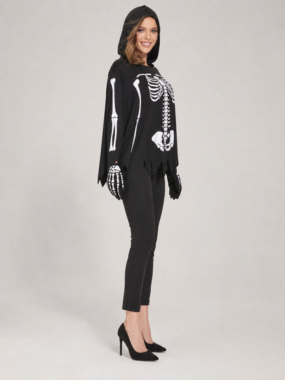 Costume Cape with Hood and Skeleton Print side view