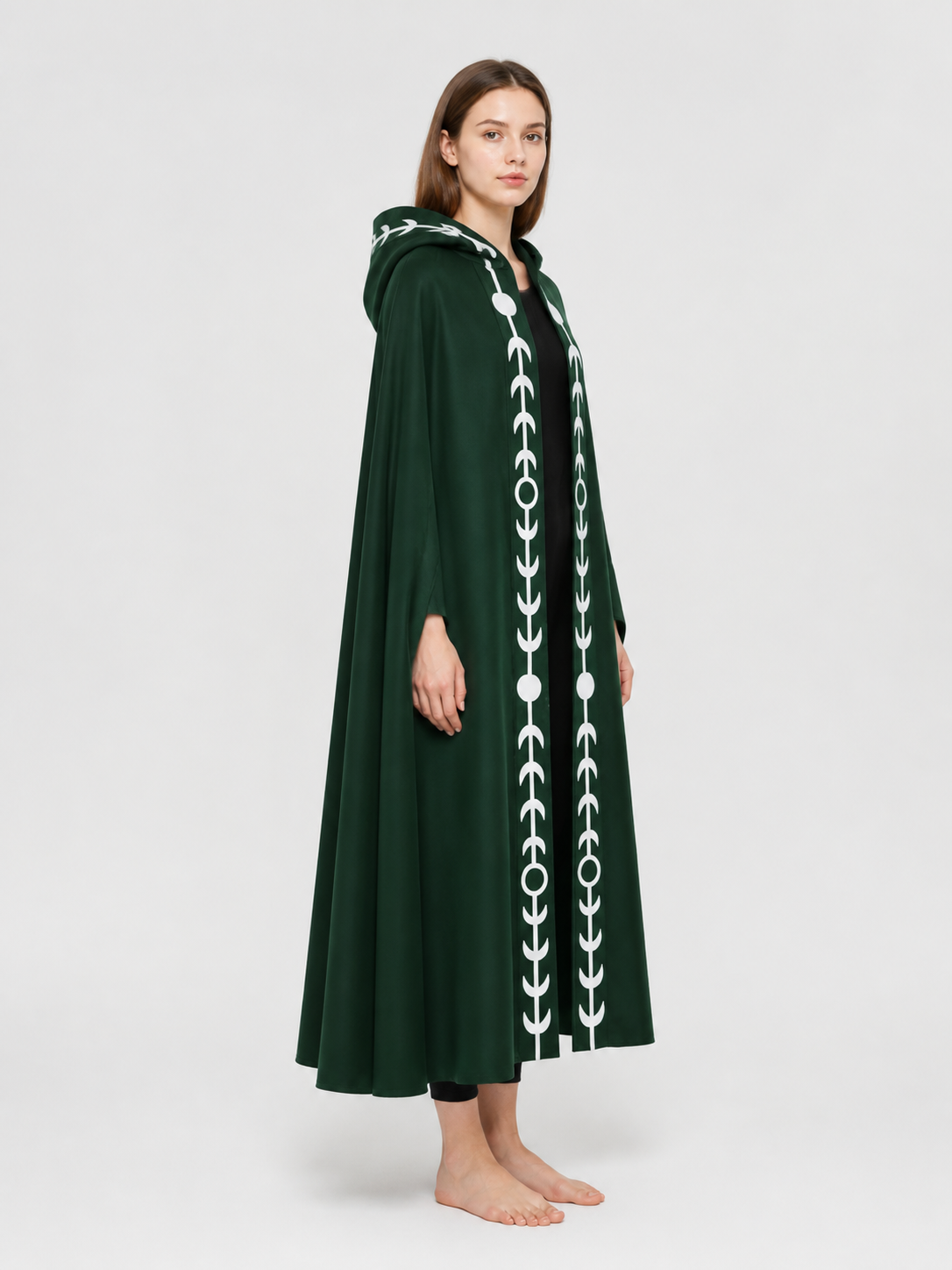 Hooded Cloak, Green with White Pattern side view