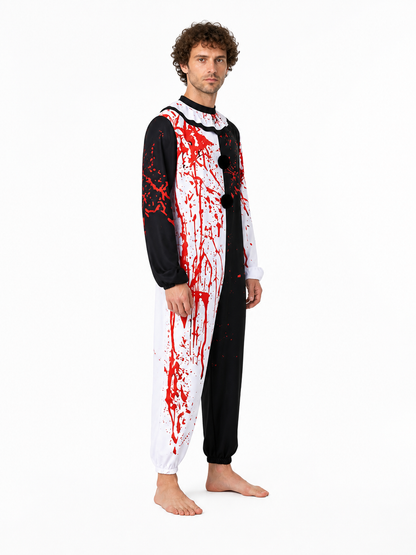 Black-and-White Clown Jumpsuit with Blood Print side view