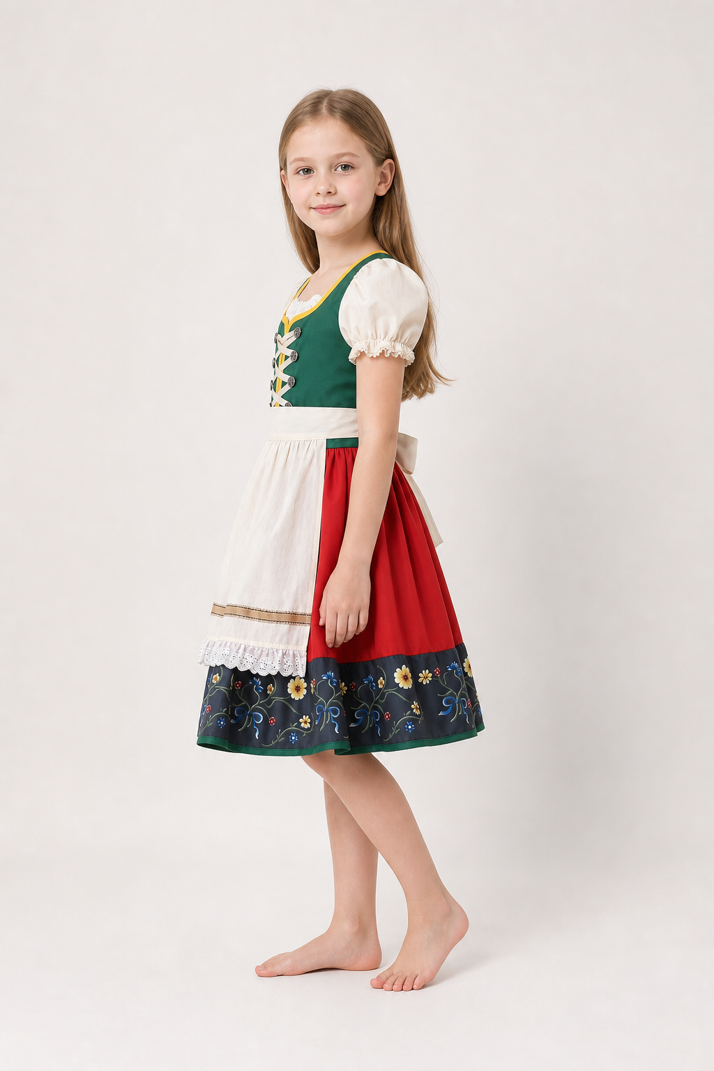 Dirndl Dress with Apron and Lace-Up Front, A-Line Silhouette