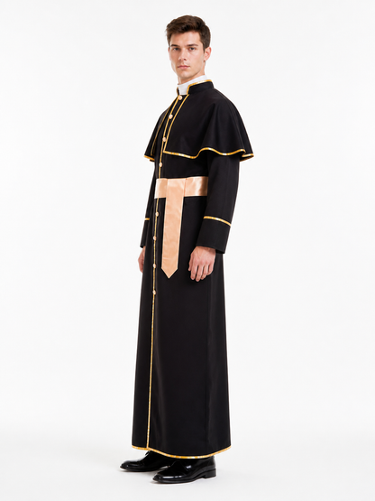 Black Carnival Cassock with Gold Trim and Belt