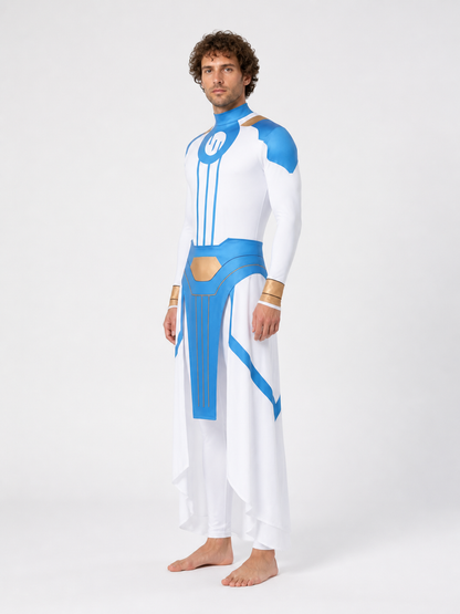 Invincible Cosplay Costume, Blue, White, and Gold side view