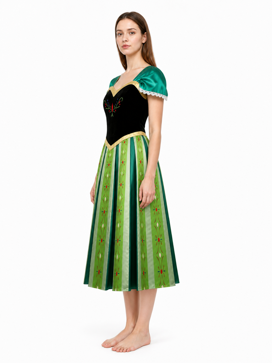 Dress with Puff Sleeves and Floral Pattern side view
