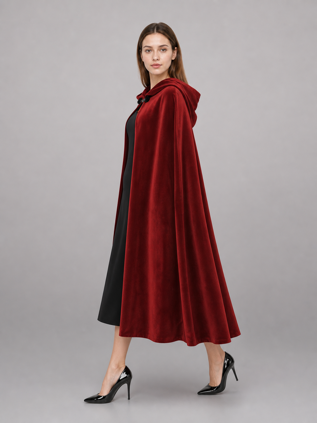 Burgundy Medieval Hooded Costume Cloak