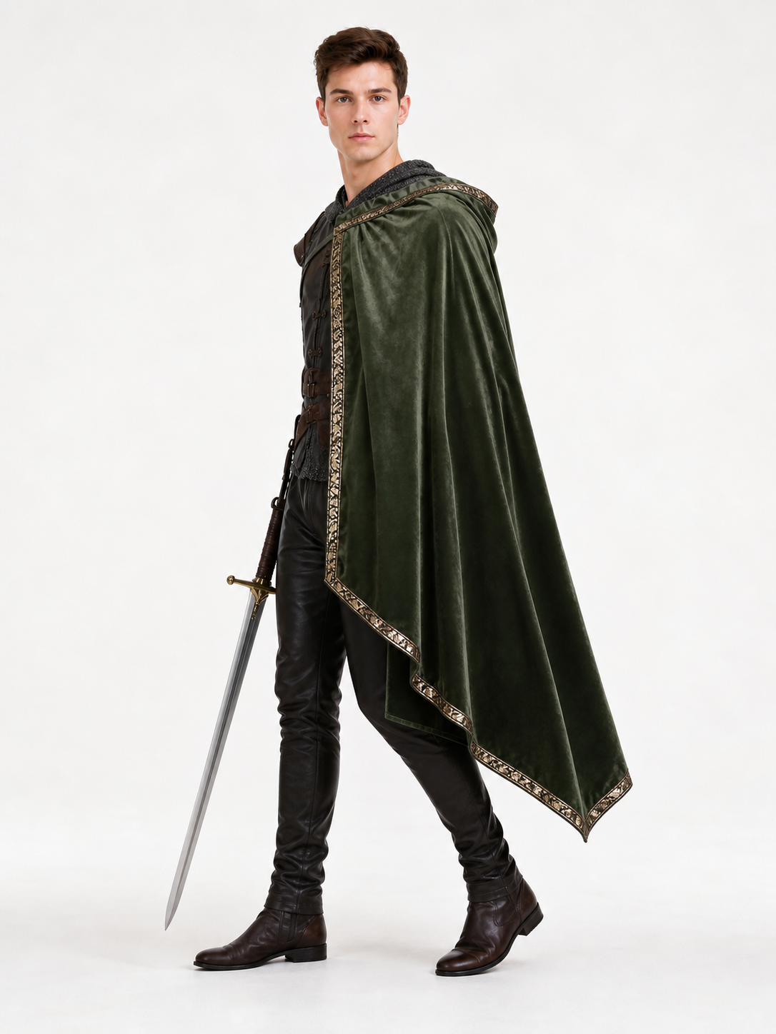 Green asymmetrical long carnival cape