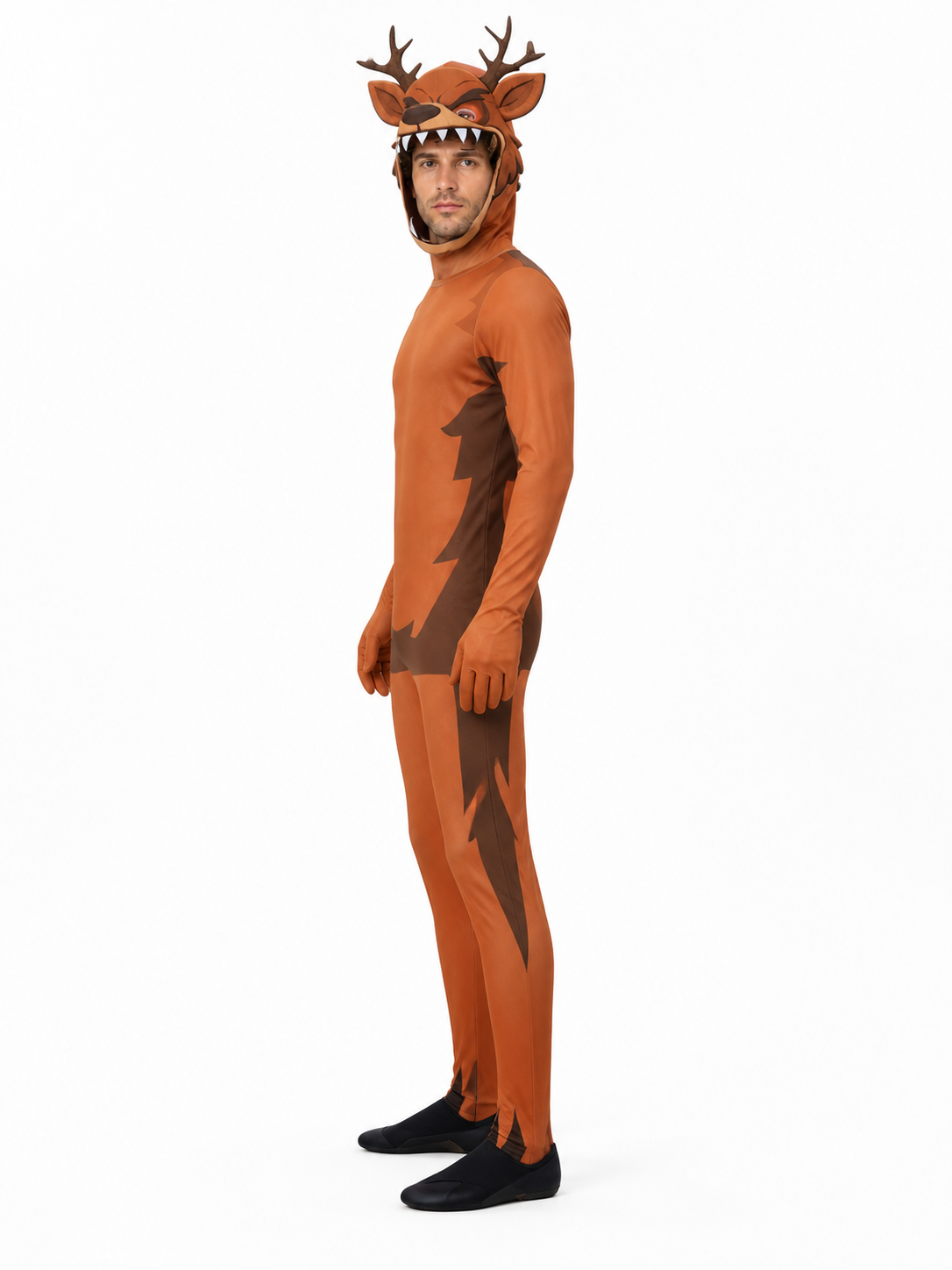 Brown Deer Jumpsuit with Mask and Antlers side view