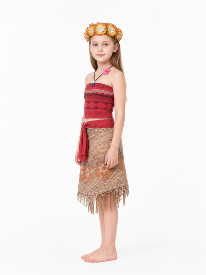 Moana Carnival Costume with Skirt and Flower Crown side view