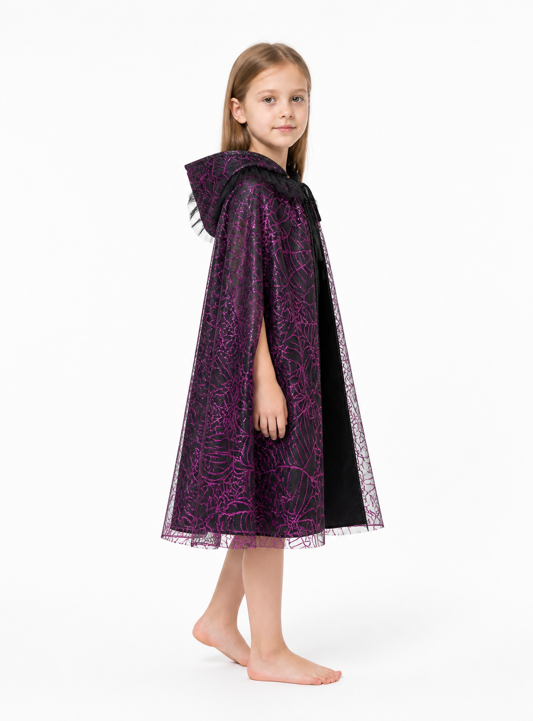 Halloween Hooded Spiderweb Cape side view