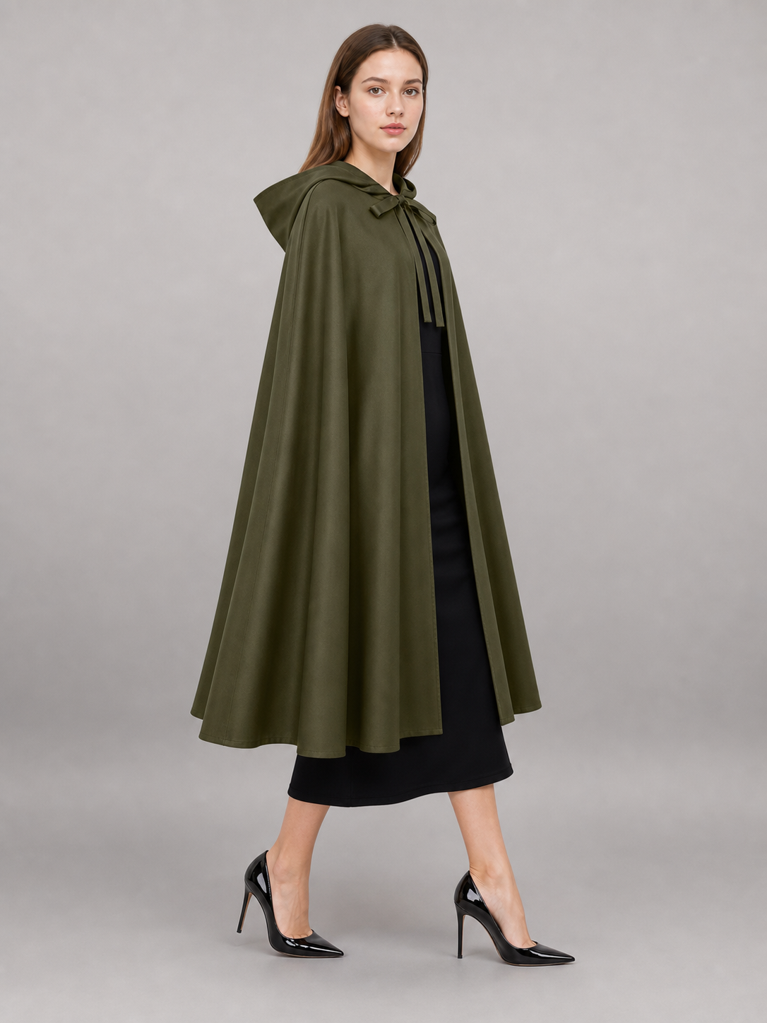 Dark Olive Hooded Costume Cape
