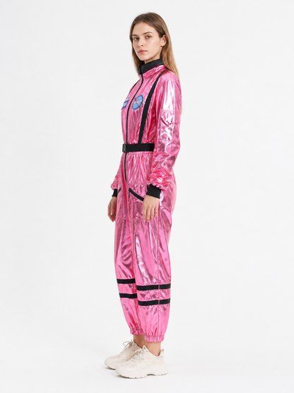 Pink Jumpsuit with Space Patches side view
