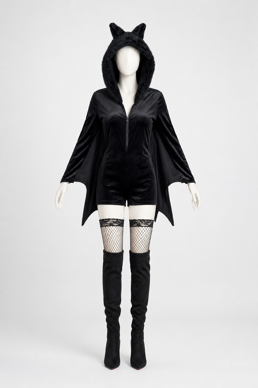 Hooded Bat Jumpsuit with Wings side view