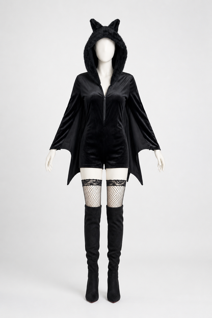 Hooded Bat Jumpsuit with Wings side view
