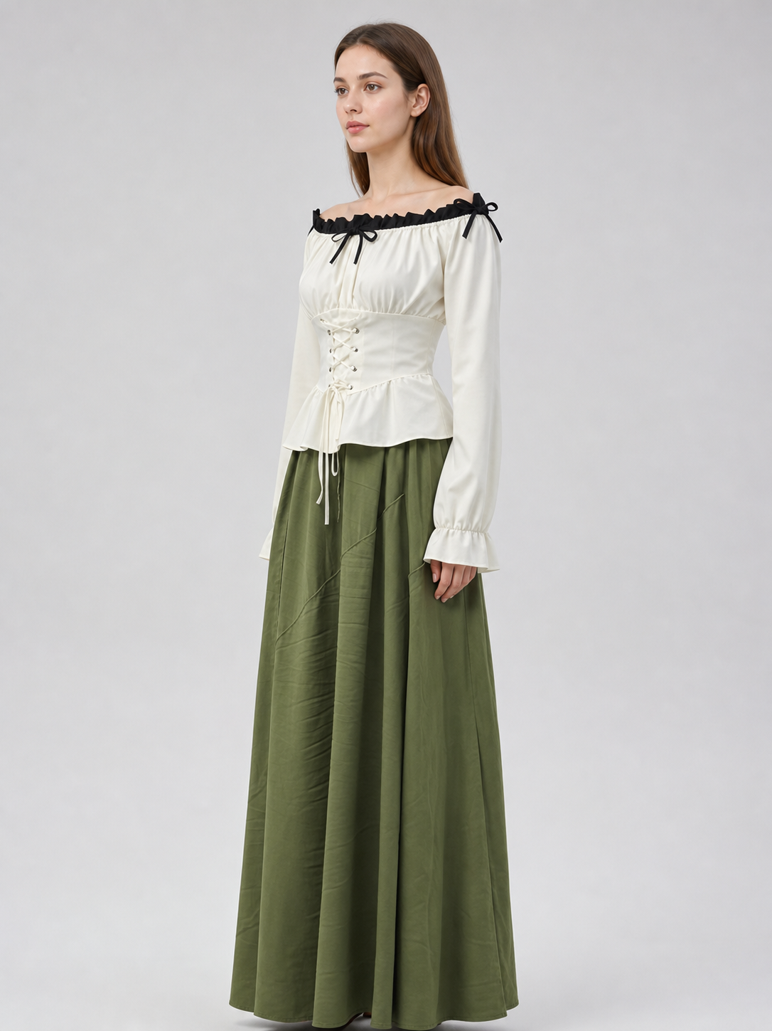 Off-the-shoulder blouse with corset lacing