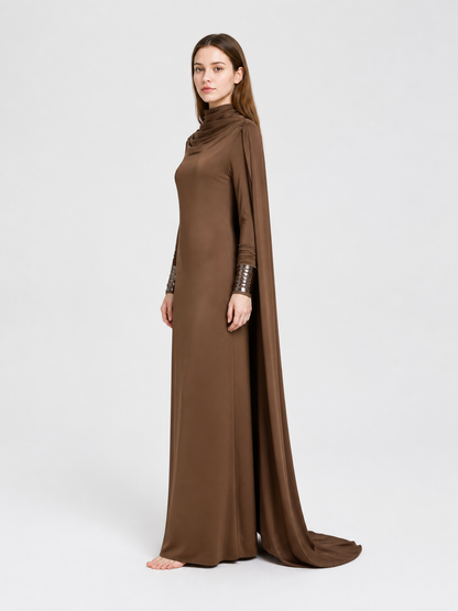 Brown High-Neck Cosplay Dress side view