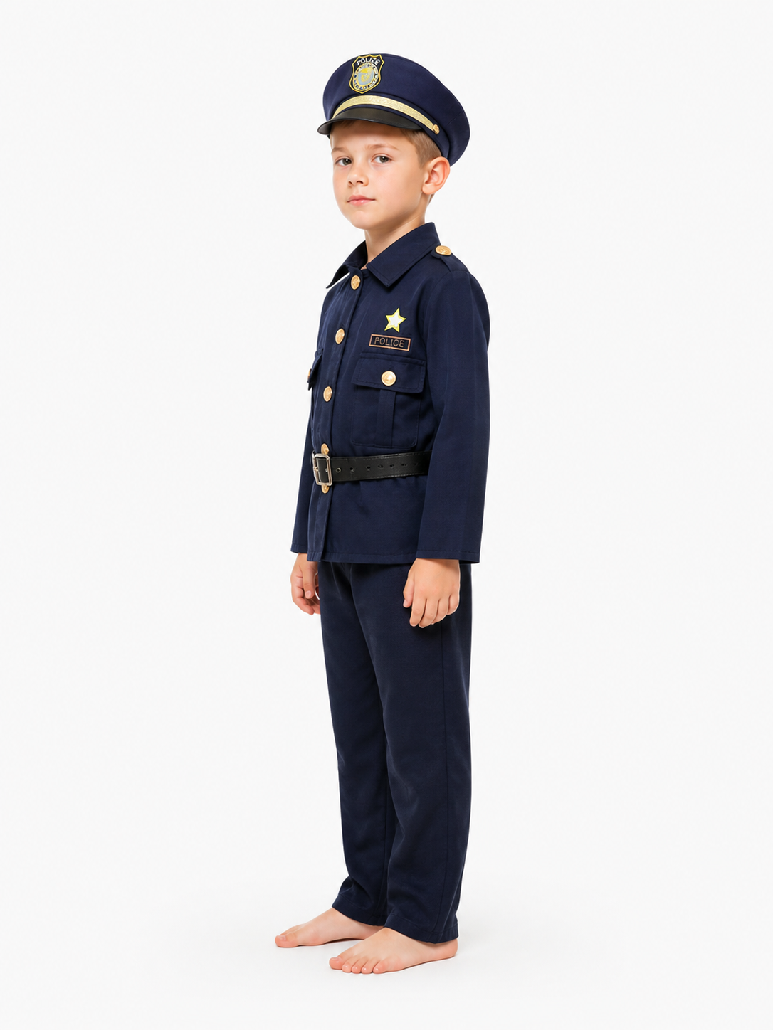 Children’s police officer costume with jacket and pants side view