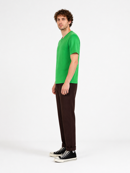 Cosplay Costume: Green Top and Brown Pants side view