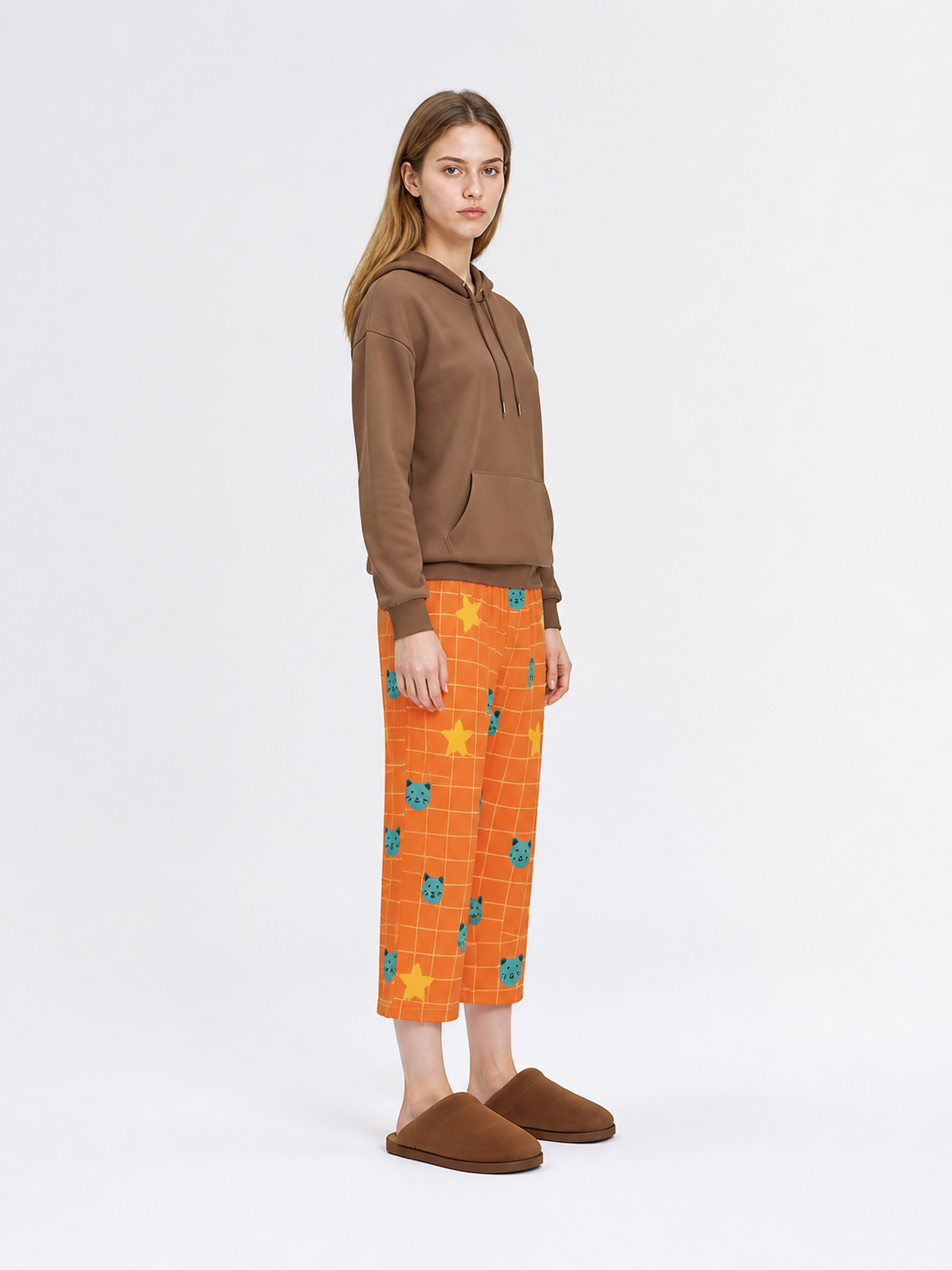 Hooded Pajama Set with Pocket and Print side view