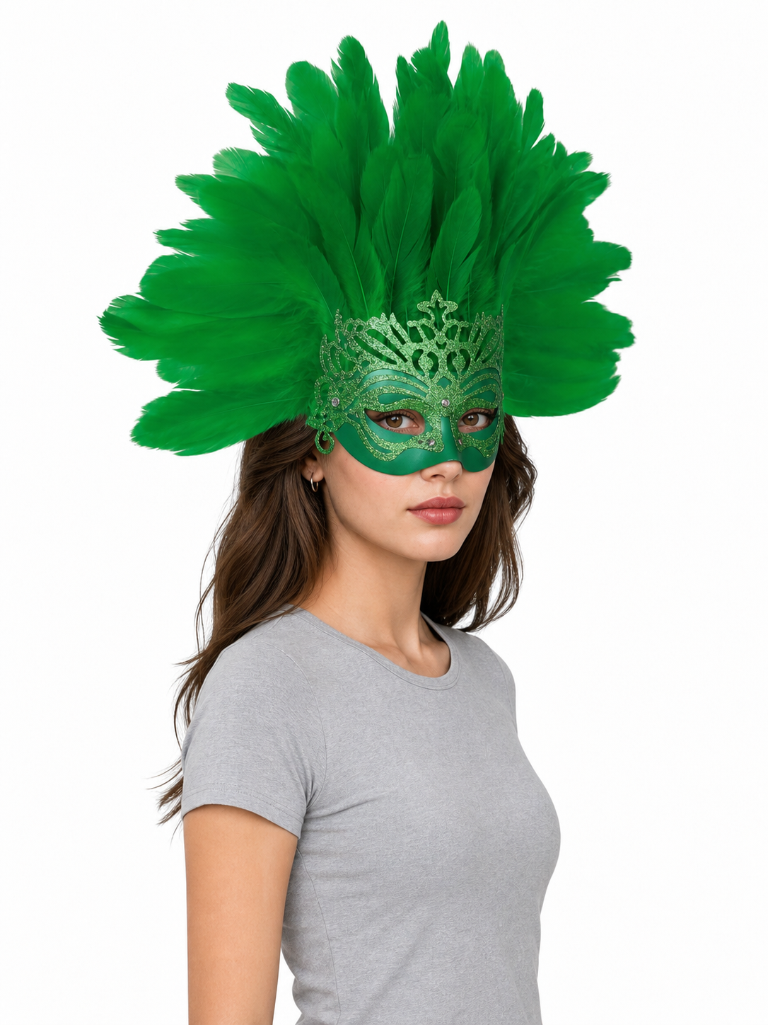 Feathered Headpiece with Mask for Masquerade