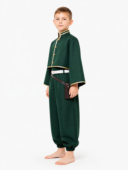 Cosplay costume: top, pants, belt, bag side view