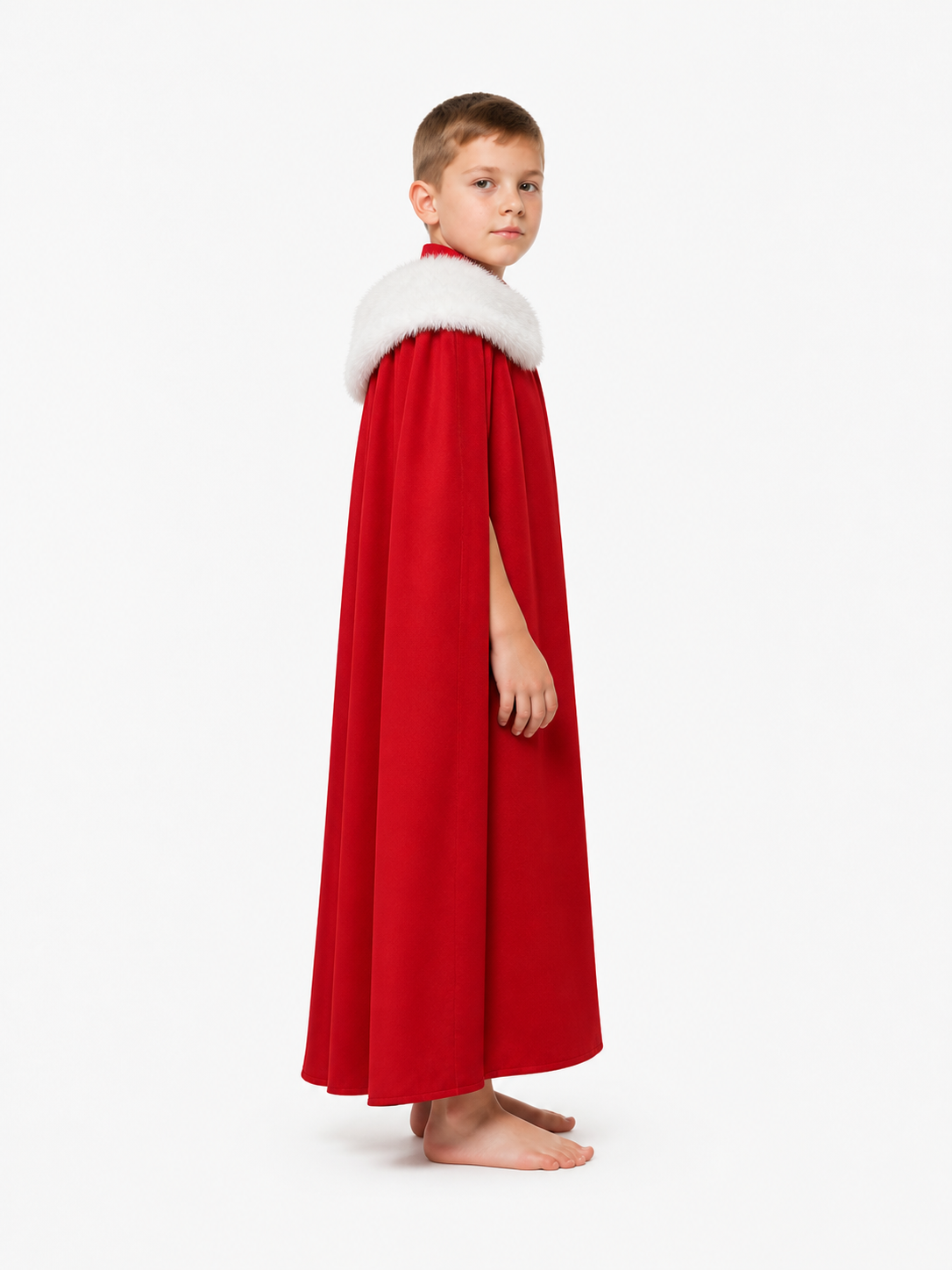 Long Cosplay Cape with White Fur Trim side view