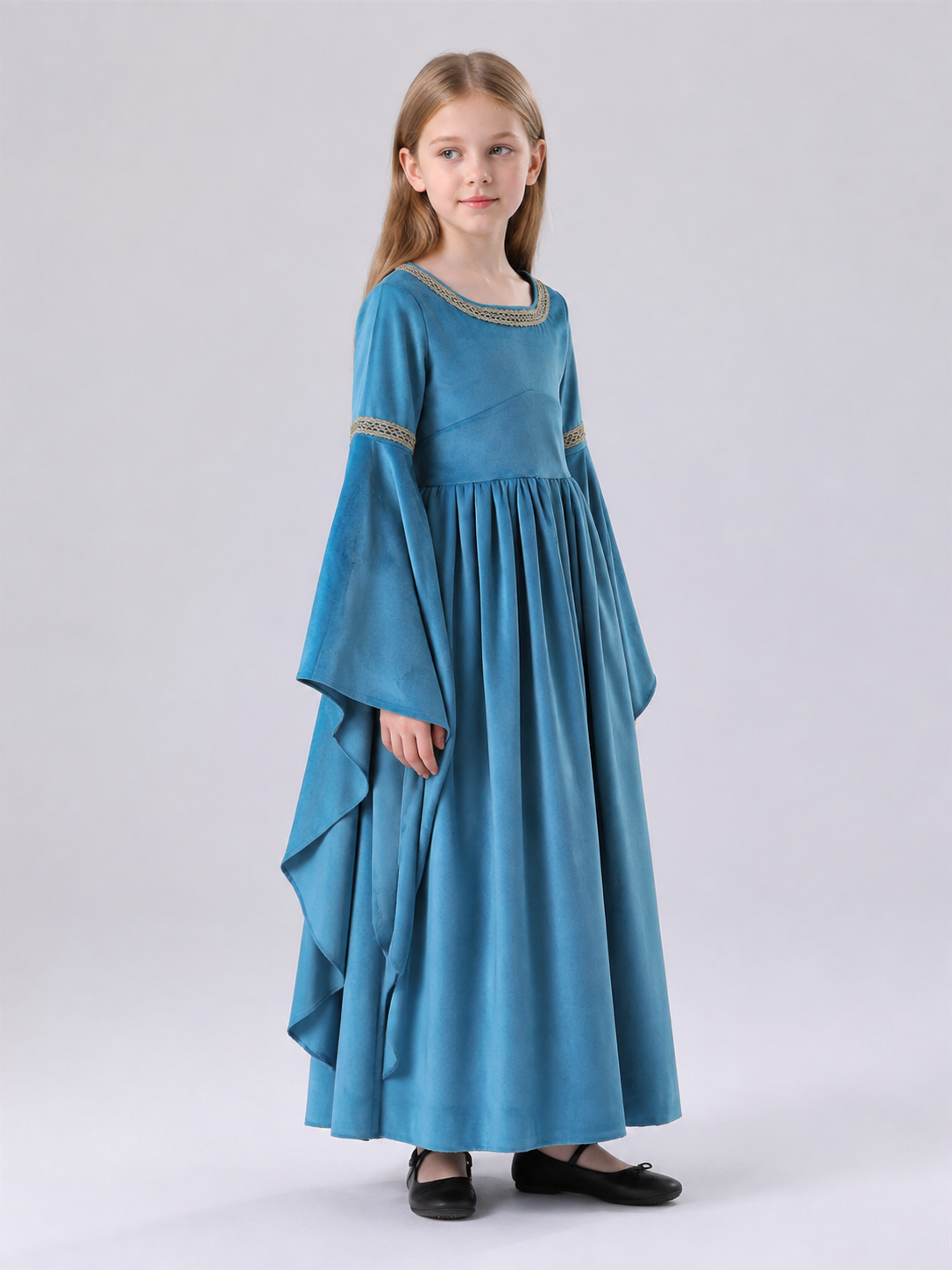 Medieval Cosplay Dress with Bell Sleeves side view