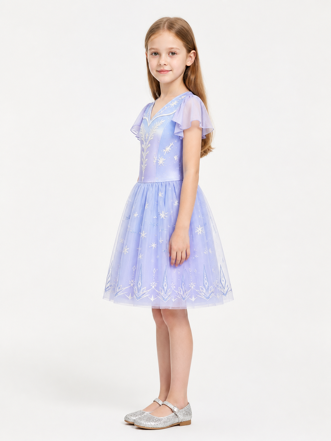 Elsa Cosplay Dress, Blue, Full Skirt, Mesh side view
