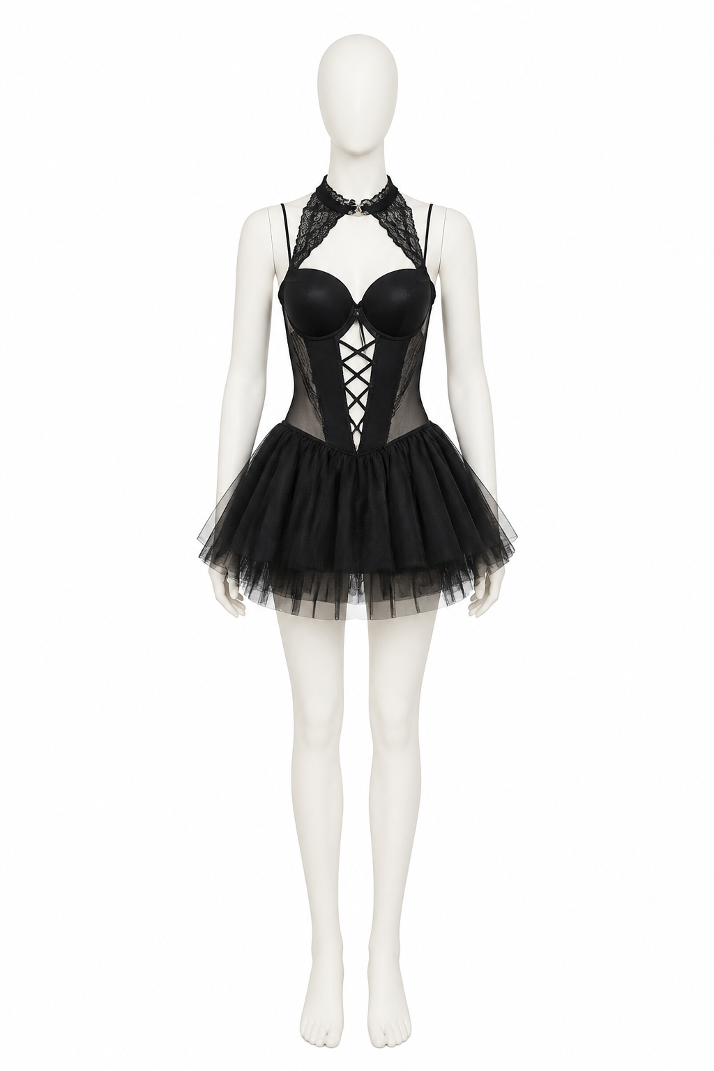 Black Halloween Costume with Corset and Full Skirt side view