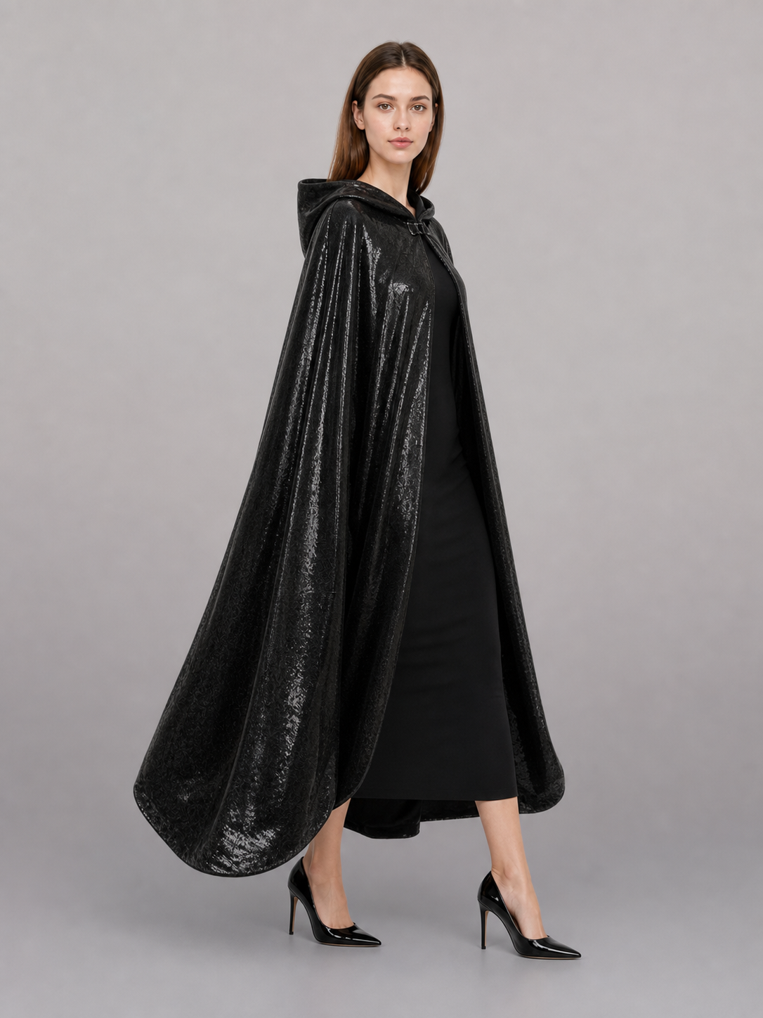 Black Gothic Hooded Carnival Cloak