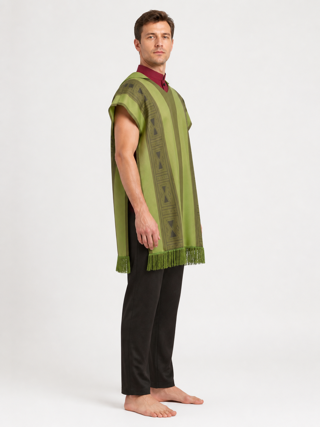 Cape Cloak with Stand Collar and Fringe for Carnival side view