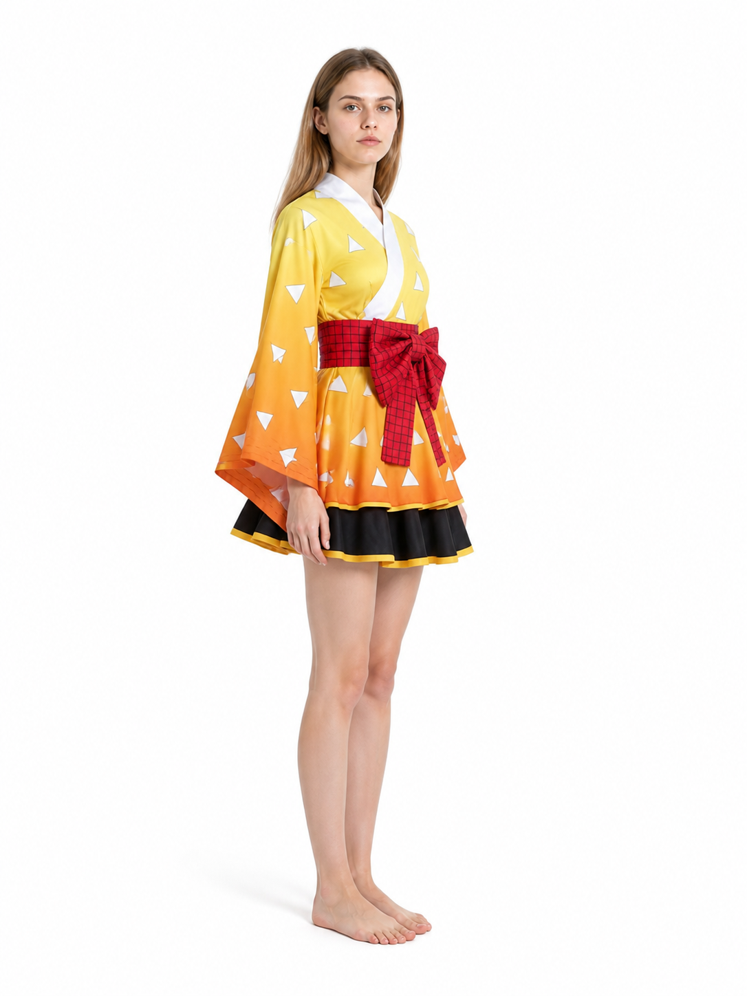 Cosplay Dress with Red Bow and Wide Sleeves side view