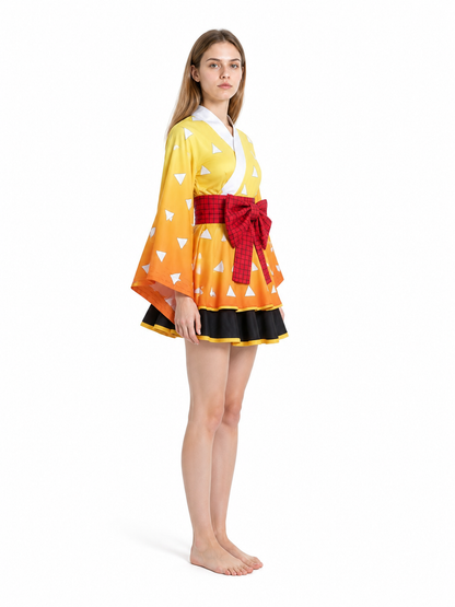 Cosplay Dress with Red Bow and Wide Sleeves side view