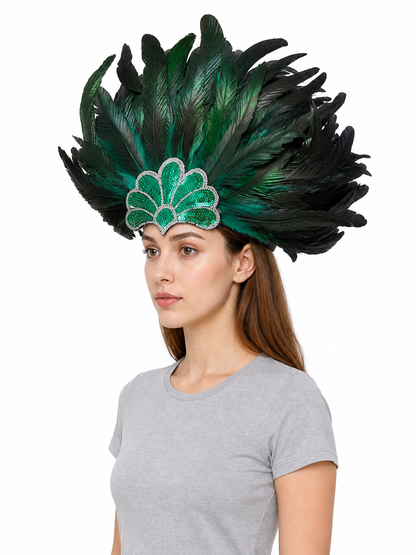Carnival Headpiece with Green Feathers