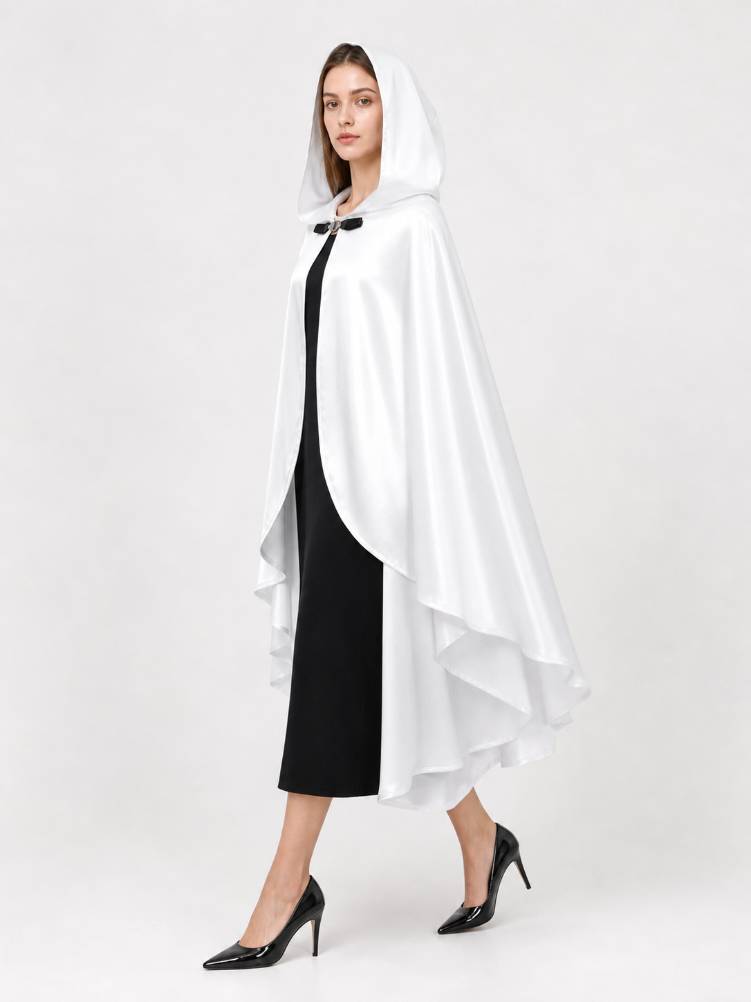 White Hooded Costume Cloak, Flowing Silhouette
