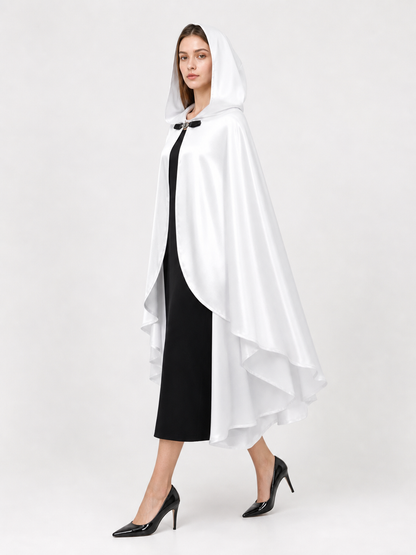 White Hooded Costume Cloak, Flowing Silhouette