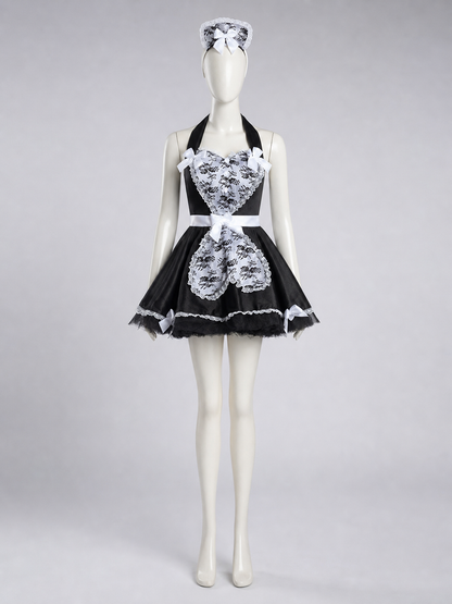 Cosplay Dress with Black-and-White Decor and Apron