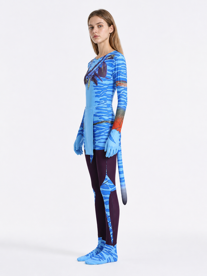 Avatar Cosplay Jumpsuit Costume with Tail side view